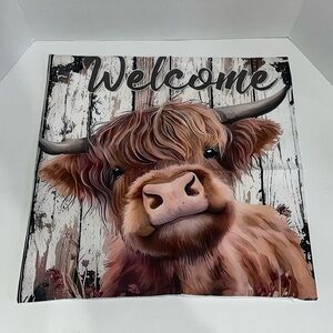 Highland Cow Pillow Slip Cover Welcome Decorative Home Decor 18”